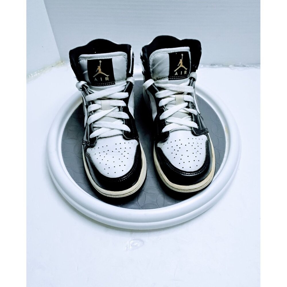 Air Jordan 1 Mid Black & White Sneakers Youth Size 4Y Leather Upper Athletic Sho